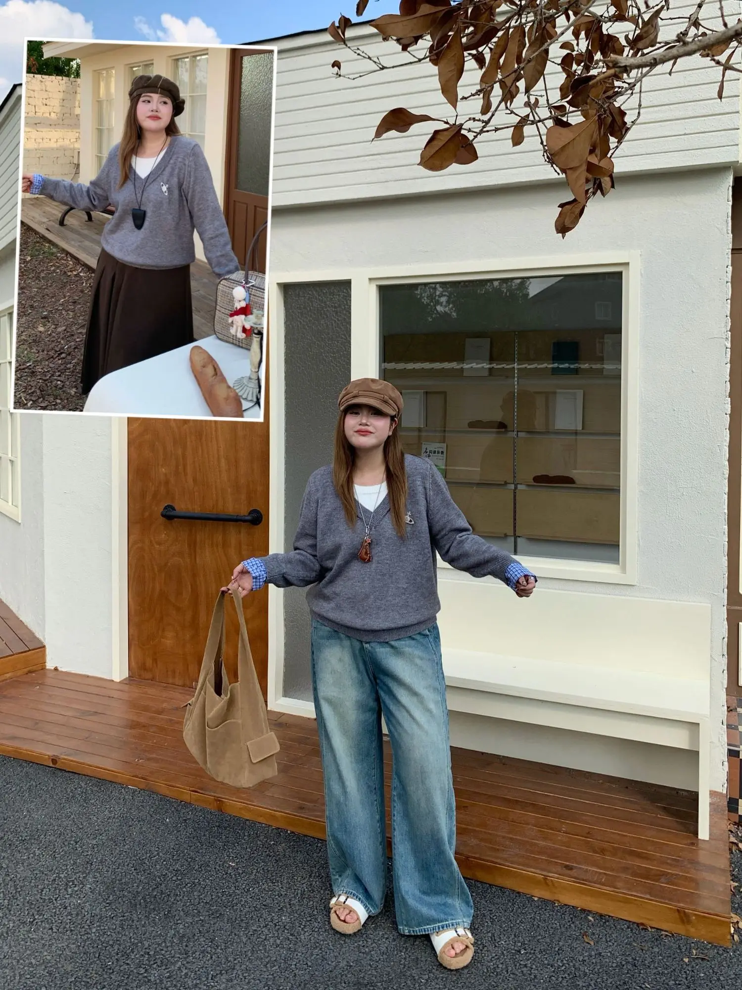 

NailooStudio Autumn Love Island Vintage Lazy Knitted Sweater Faux Two-Piece Loose Fit Long Sve Casual Outerwear for All