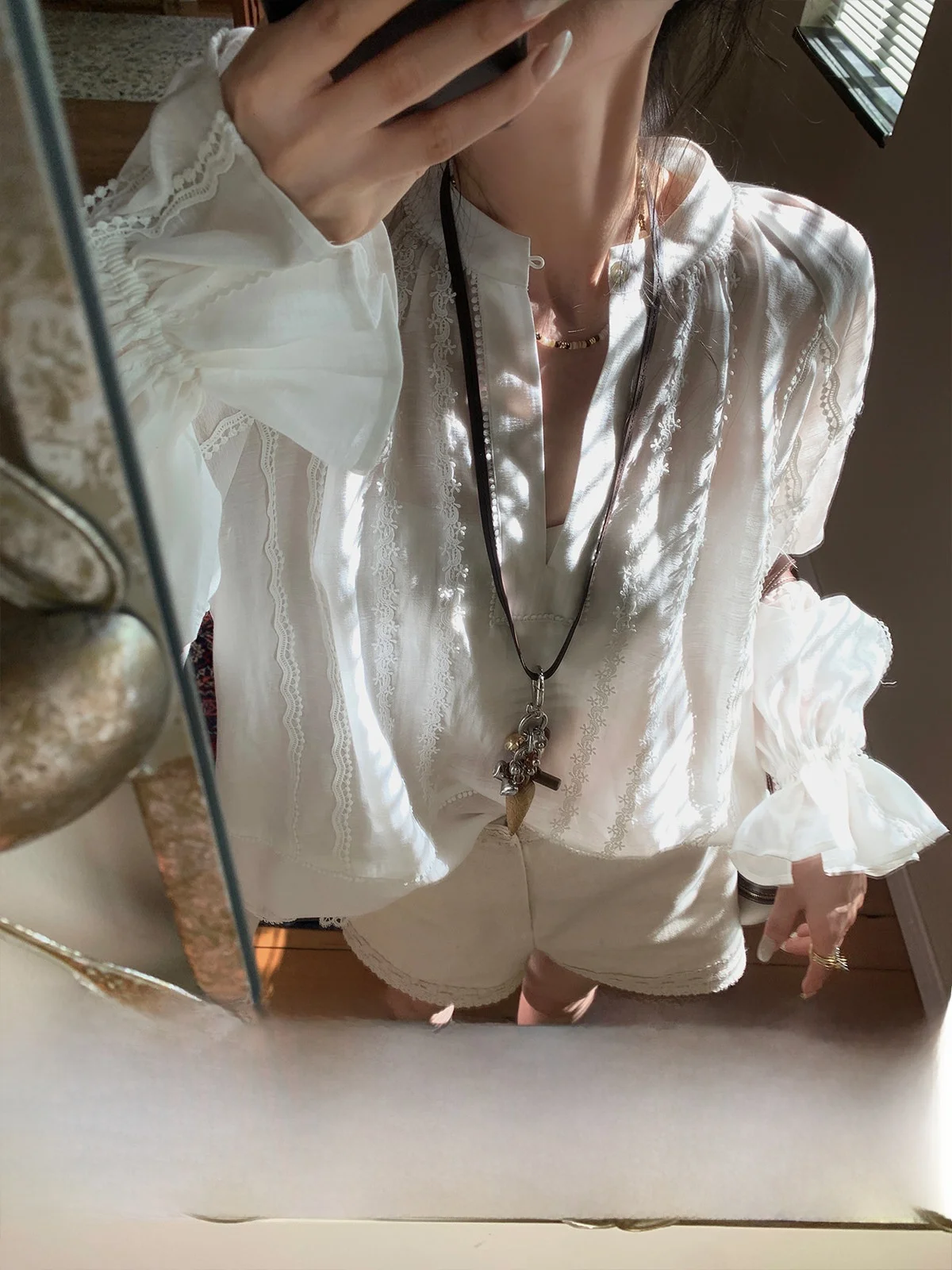 

Женская летняя тонкая блузка Ouyang из лиоцелла с кружевной отделкой, защитой от солнца, рукавами-фонариками, уникальным дизайном, дышащая, свободного кроя, длинная