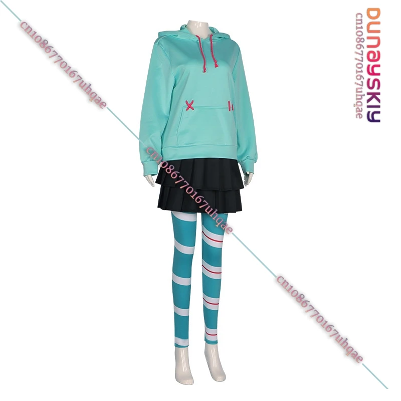 Vanellope Von Schweetz Costume Cosplay Felpe con cappuccio da ragazza Gonna Parrucca Uniforme 2025 Abbigliamento da performance anime per donna/bambino