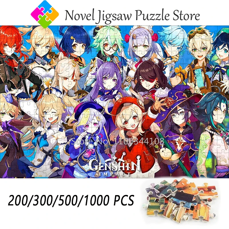 

200/300/500/1000 Pieces Jigsaw Puzzles for Children Handmade Toys Genshin Impact Game Character Puzzle Assemble Special Gift
