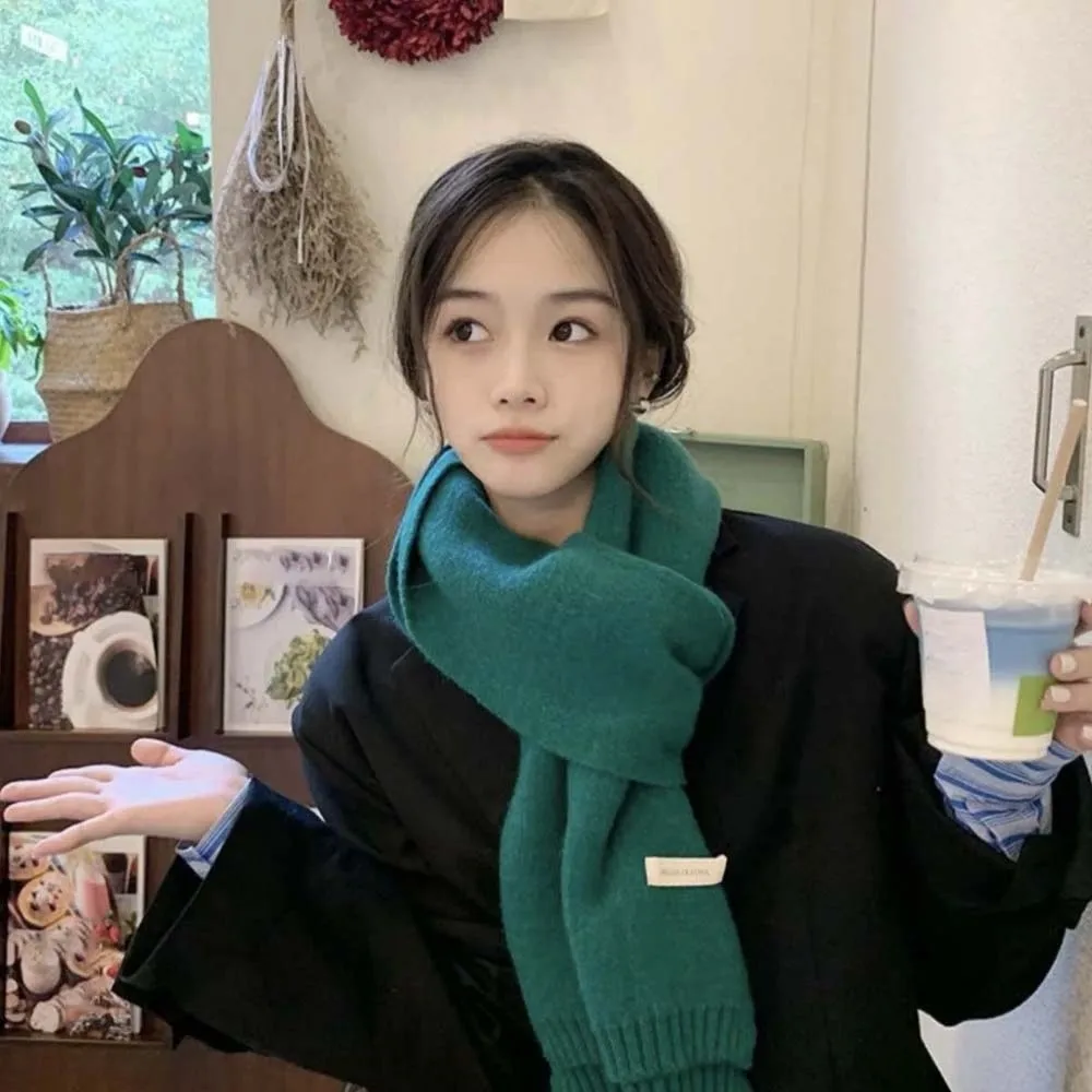 Solid Color Couple Knitting Wool Scarf Soft Cold-proof Long Thickened Neckscarf Versatile Windproof Winter Warmer Scarf Outdoor
