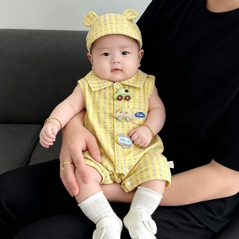 

Cute Striped Baby Romper Sleeveless Polka Dot Boys Girls Overalls Comfortable Breathable Newborn Romper for Outdoor