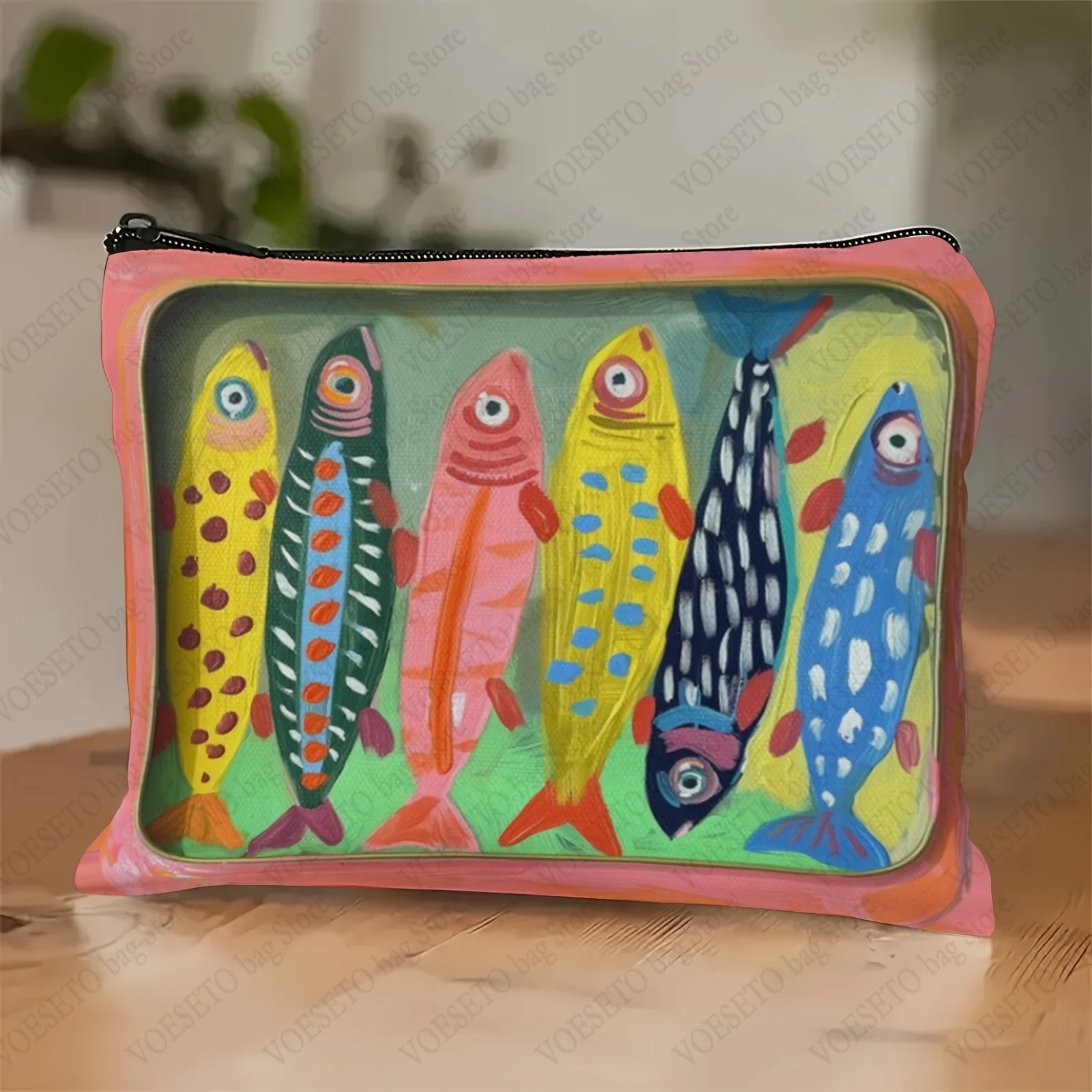 Borsa per cosmetici sardina gourmet, portafoglio realistico di pesce all'olio d'oliva, borsa per il trucco per le donne Astuccio per accessori a tema alimentare per acquerello