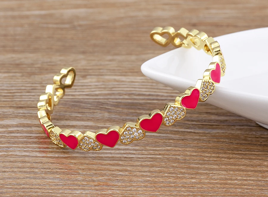 Nidin Trendy 5 Farben Geöffnete Armbänder für Frauen Gold Überzogene Herz Romantische Liebe Schmuck Zubehör Emaille Verstellbare Armband Geschenk – Detail 10