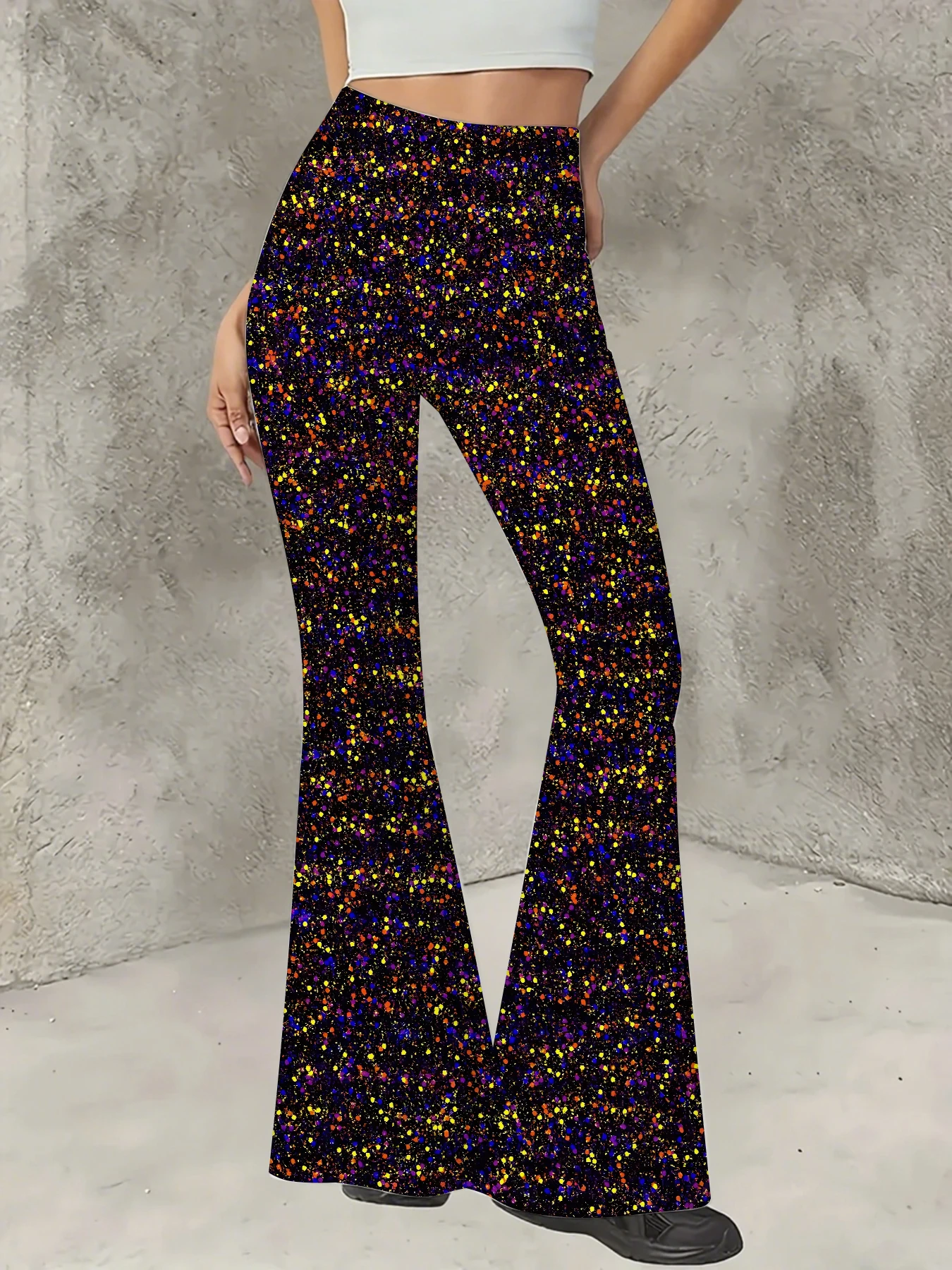 

Women's Striped Print Flare Pants Loose Fit Knit Wide Leg Bell Bottom Trousers