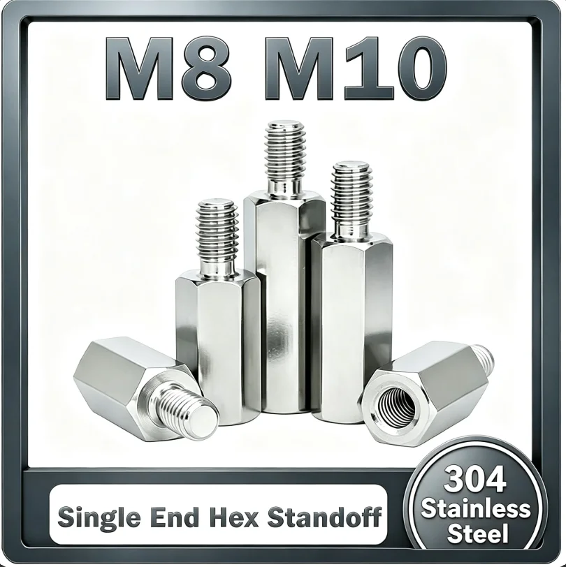 M8 M10 Hex 304 Stainless Steel One End Thread Stud Mainboard Distance Pillar Equipment Enclosure Mounting Column Length 12-100mm