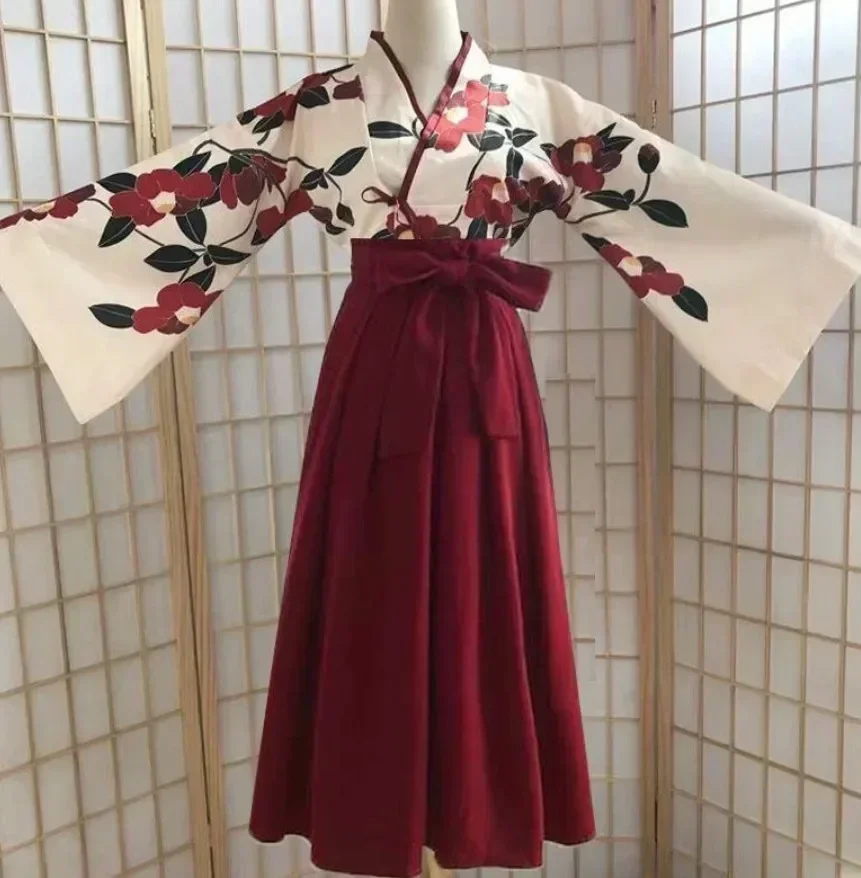 

Kimono Sakura MeisjeJapanse Stijl Bloemenprint Vintage Jurk Vrouw Oosterse Camellia Love Kostuum Haori Yukata Aziatische Kleding