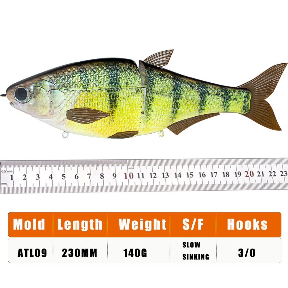 Chan's Huang 1PCS 23cm 140g Big Slow Sink Glide Fishing Lures Silent Silicone Tail Bass Fishing Bait for Freshwater Fishing