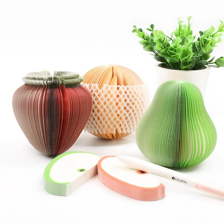 Cute 3D Fruit Shaped Sticky Notes Novelty Apple Pear Orange Strawberry Memo Pad For Office School Stationery Desk Decor Gift