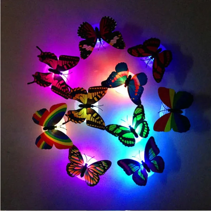 LED Wall Stickers Colorful Changing Butterfly Glowing Wall Decals Night Light Lamp Home Decor DIY Living Room Wall Sticker