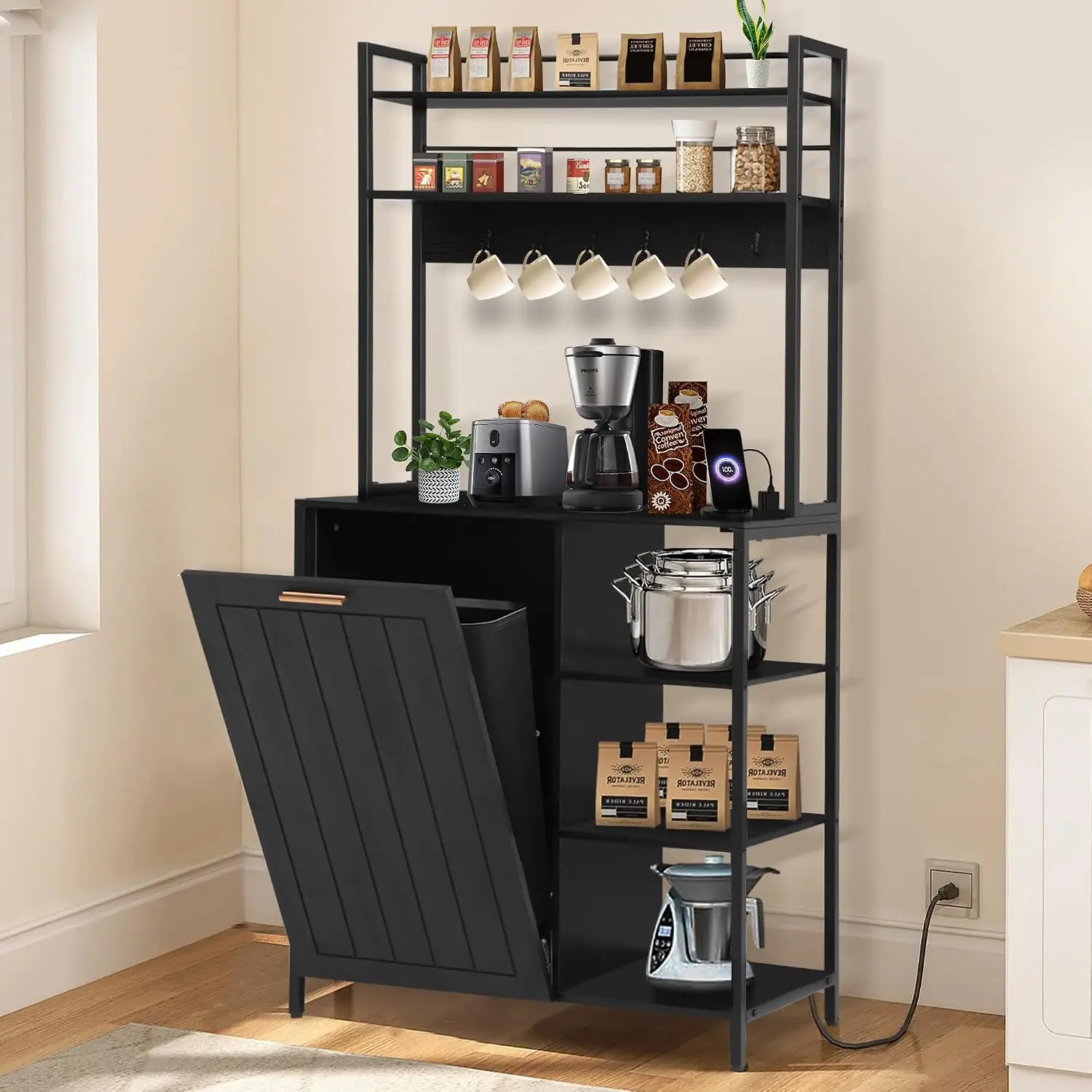 Kitchen Bakers Rack with Power Outlet Microwave Oven Organizer Storage Shelf Stand Customized