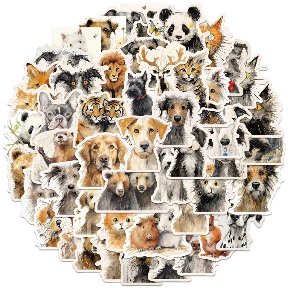 

50pcs Cute Kids Stickers Retro Cartoon Hairy Animals Decals For Luggage Laptop Water Bottle Phone Diary Waterproof Graffiti