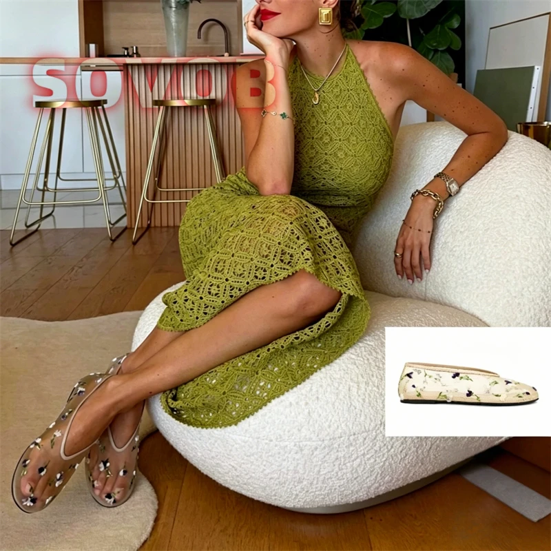 

Embroidered Mesh Flat Shoes for Women, Nude Mesh Slip-On Loafers,Multi Floral Mesh Ballet Shoes,Comfortable Round Toe Flat Shoes