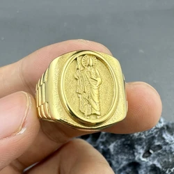 Hip hop 316L Stainless Steel Ring , St Jude square Design Golden Fashion Party Street Daily Wear Gift Jewelry