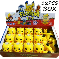 12PCS/BOX Pokemon Anime Kawaii Pika Chuka LED Spinning Top Flashing Light Music Launcher Glow At Night Rotating Kid GIft Toys