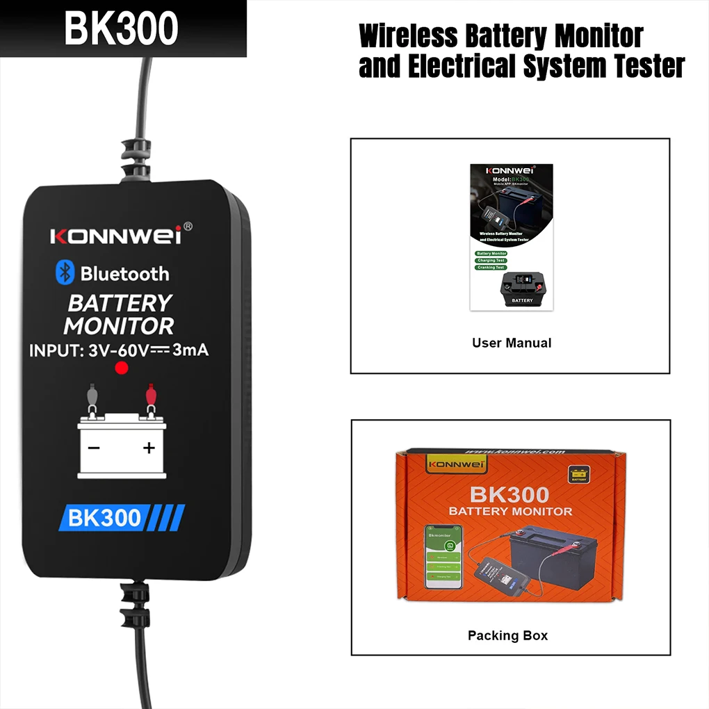2024 KONNWEI BK300 12V 24V Bluetooth 5.0 Car Truck Battery Tester Waveform Monitor Charging Cranking Test Tools for Ios Android