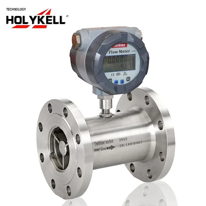2026/Holykell high precision liquid fuel oil turbine flow meter stainless steel digital vegetable oil ethanol fuel flowmeter