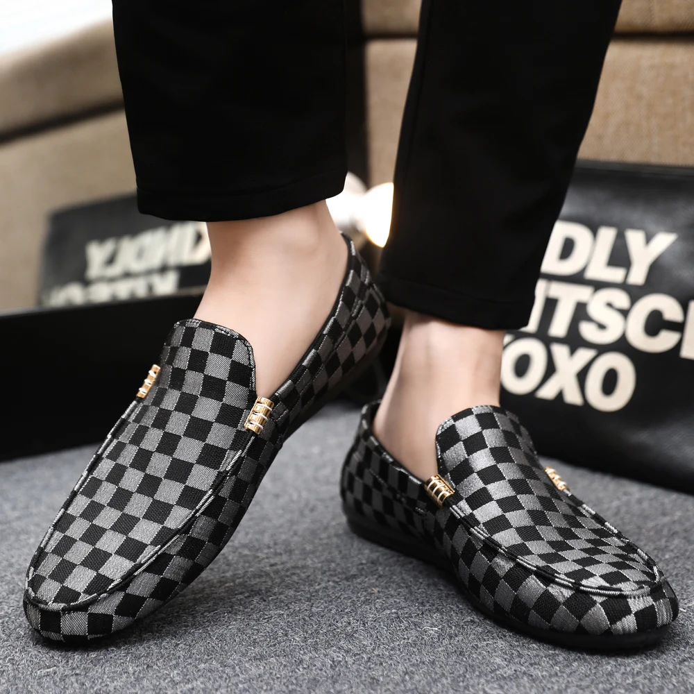 

Весна/осень 2022, повседневные универсальные мужские лоферы, клетчатый узор, мужская рабочая обувь без шнуровки в стиле отдыха, обувь без шнуровки