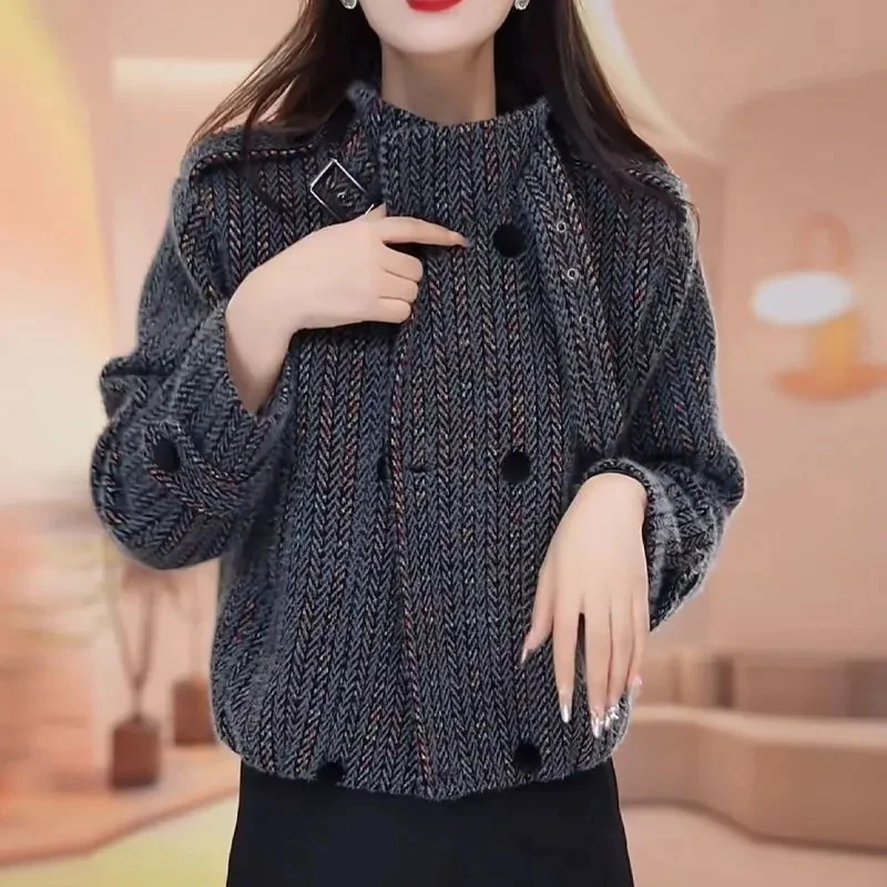 

Korean Feminine Fashion Patchwork Coat Spring Autumn Ladies Stand Collar Casual Short Jacket Women High End Long Sleeved Outwear