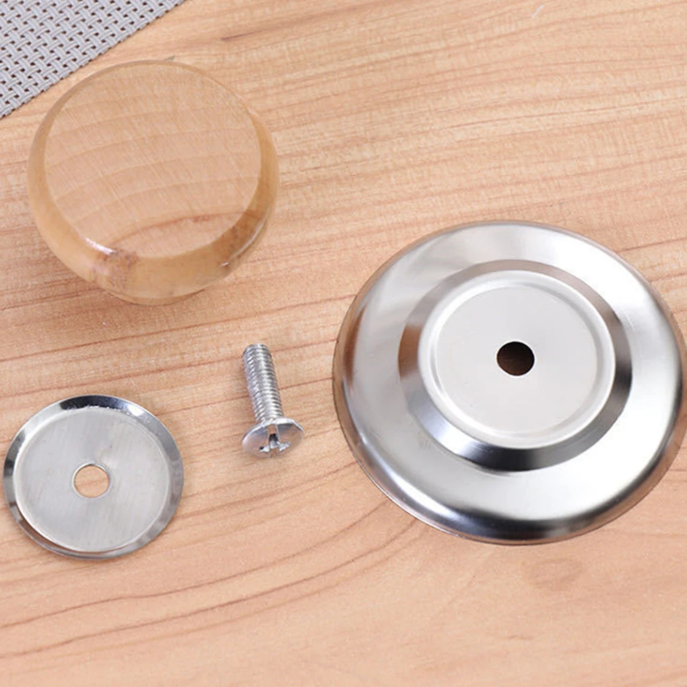 

10Sets Pot Lid Knobs Heat Resistant Wooden Stainless Steel Handles Universal Replacement Pan Cover Handle Kitchen Accessories