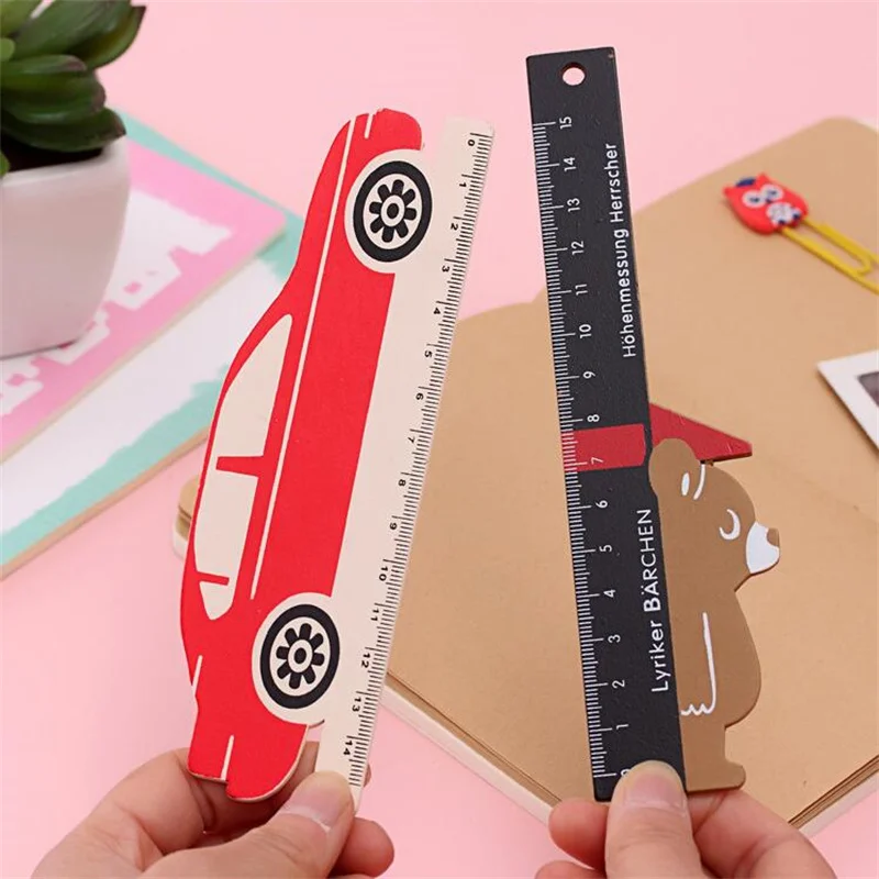 Creatieve Briefpapier Geschenken Houten Multi-Functionele Student Tools Schattige Cartoon Briefpapier Meting Tekening Rechte Liniaal 15Cm