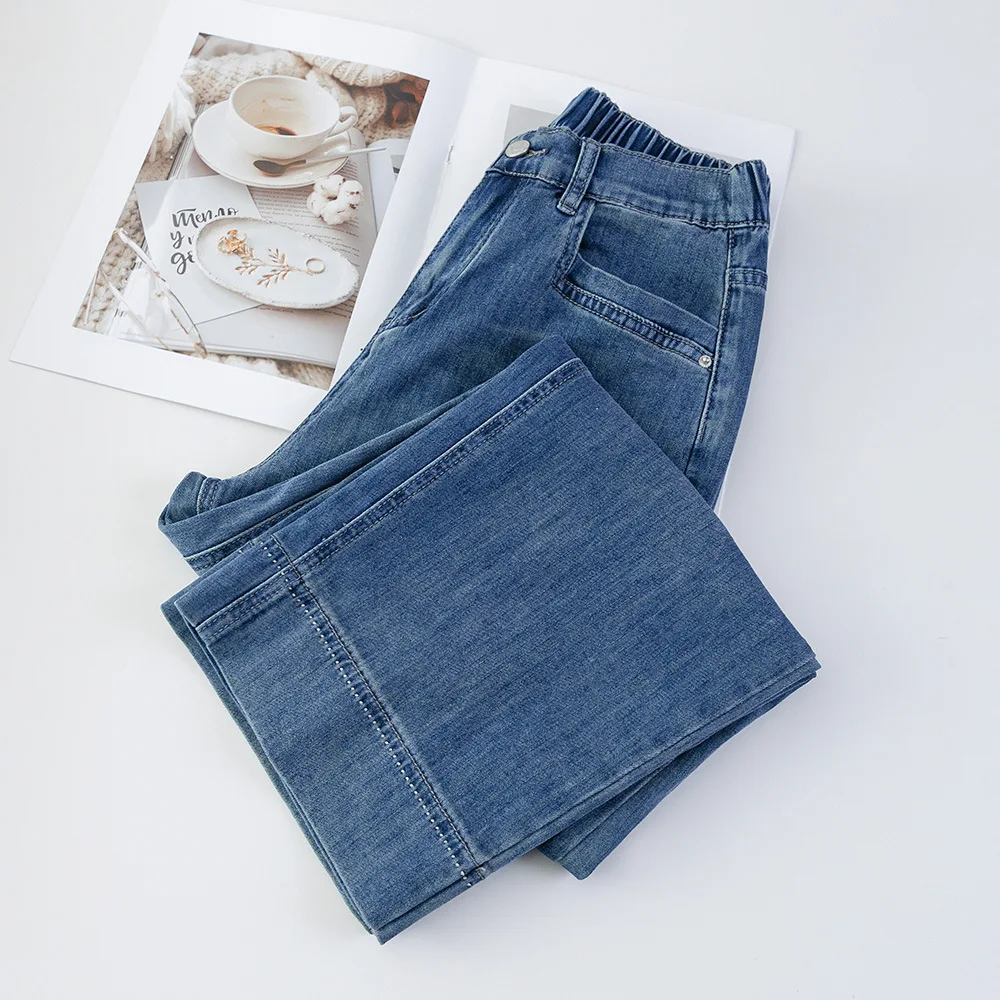 

2025 Plus Size Women's Straight Leg Jeans Summer New Simple And Thin Denim Cropped Pants 100KG Casual Bottoms 2521