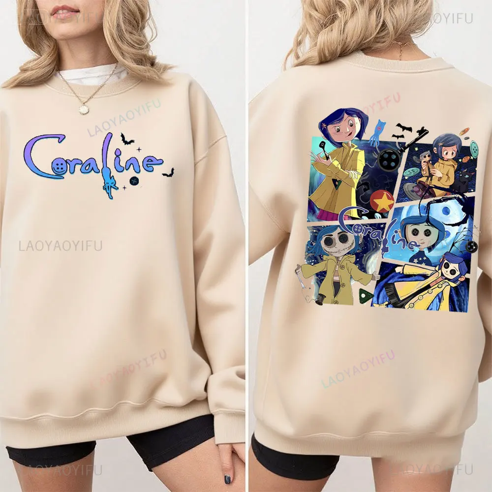 Halloween Coraline Sweatshirt All Saints' Day Vintage Funny Cartoon Hoodie 2025 Spooky Doll Sweatshirt Men Women Autumn Pullover #3
