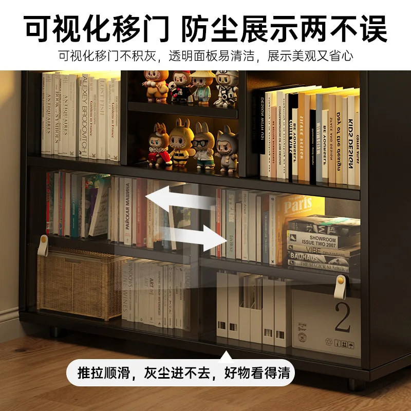 Solid wood bookshelf storage cabinet integrated cabinet, living room side cabinet, dustproof bookshelf home storage cabinet