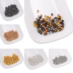 Cuentas de Metal de Color dorado, accesorio espaciador de bolas Lisas para pulsera DIY, accesorios para hacer joyas, 30-500 piezas, 2-10mm