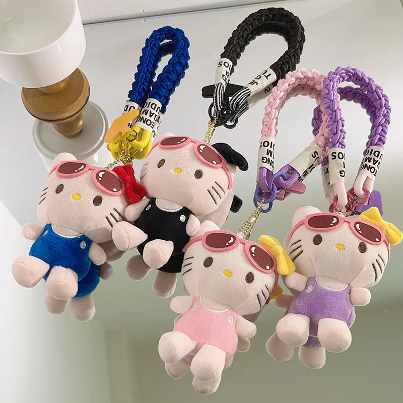 

Hello Kitty Cute Pink Sunglasses Plush Doll Keychain Pendant Cartoon Kt Cat Filling Pendant Keychain Accessories Gift Toy