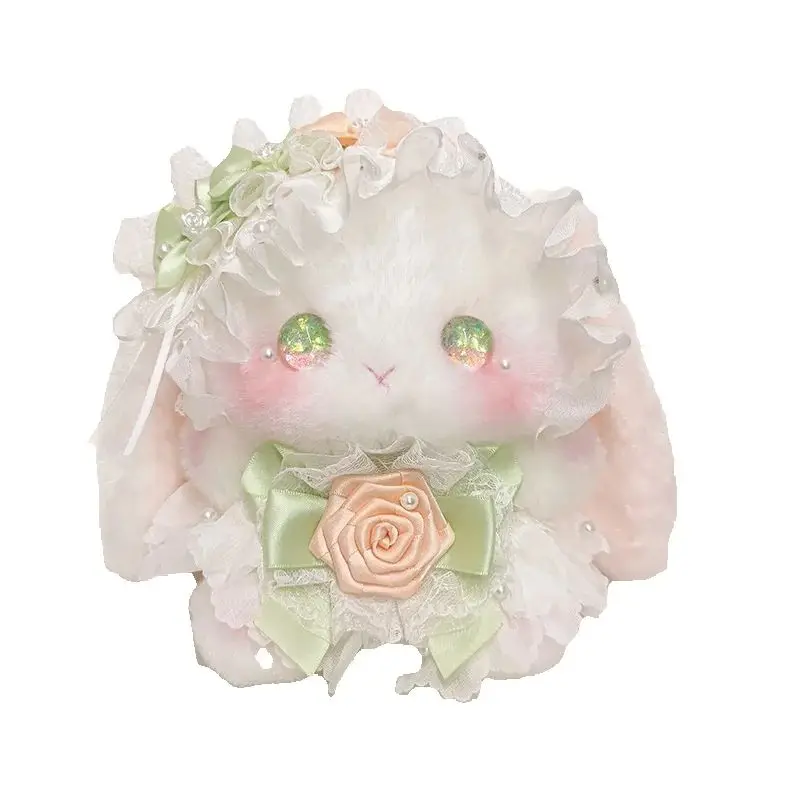 Original Handmade Doll Bags Lolita Shoulder Diagonal Crossing Furry Rabbit Bag 3D Flower Bow Elegant Lace Princess Phone Bag