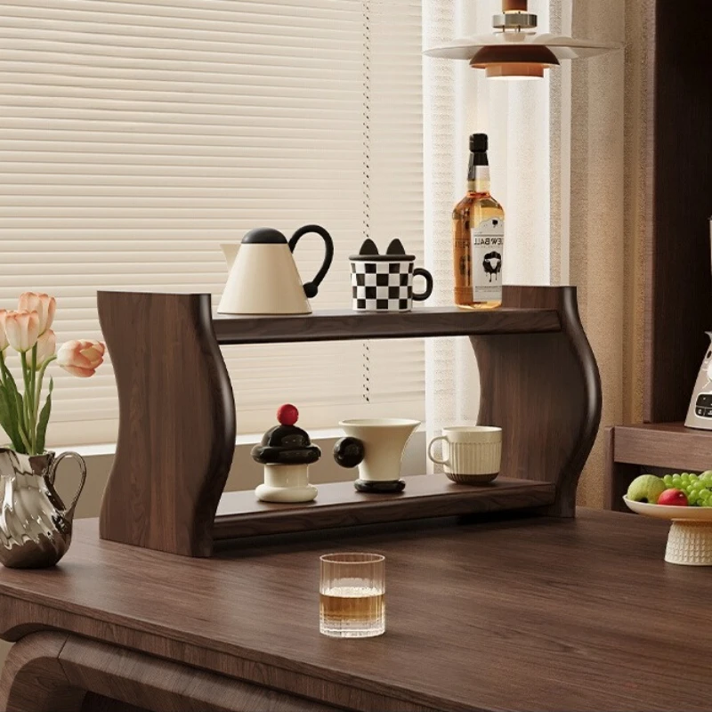 

Black Walnut Desktop Organizer Multi-Functional Cup Holder Double Layer Office Desk Accessories Home Retro Kitchen Storage