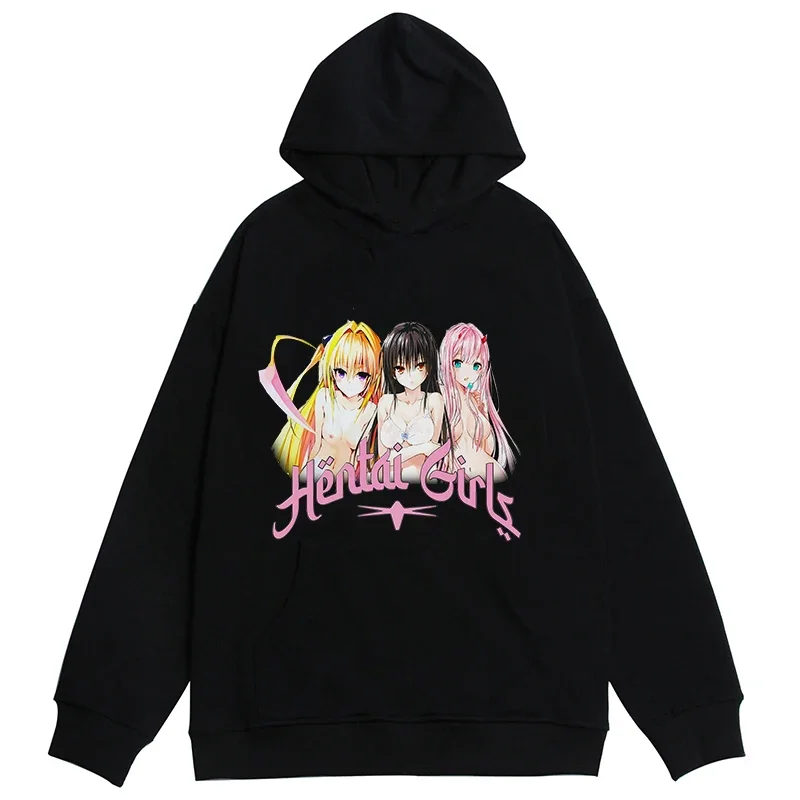 

Anime Print Hoodie Sweatshirt Retro Graphic Oversized Hoodie Sweatshirts Harajuku Streetwear Loose Pullover Hoodies Women