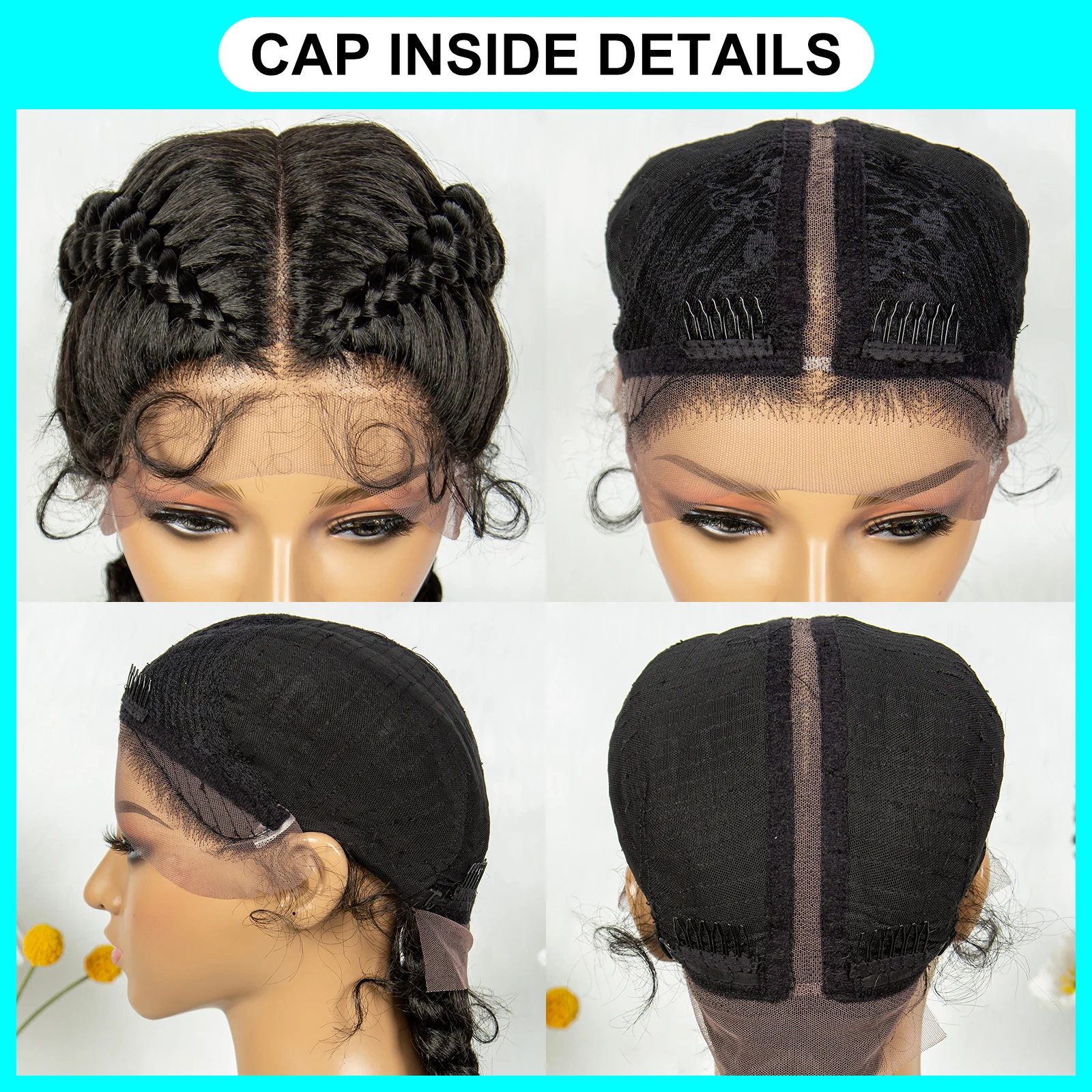 Kima 32 Inches Synthetic Cornrow Boxer Braided Wigs Lace Front Twins Dutch Braids Wig With Baby Hair for Black Women