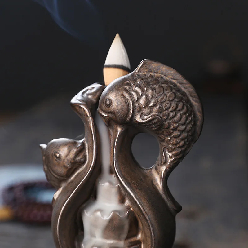 Ceramic Gourd Backflow Incense Burner Chinese Style Symbol of Abundance for Zen Home Decor Meditation Gift