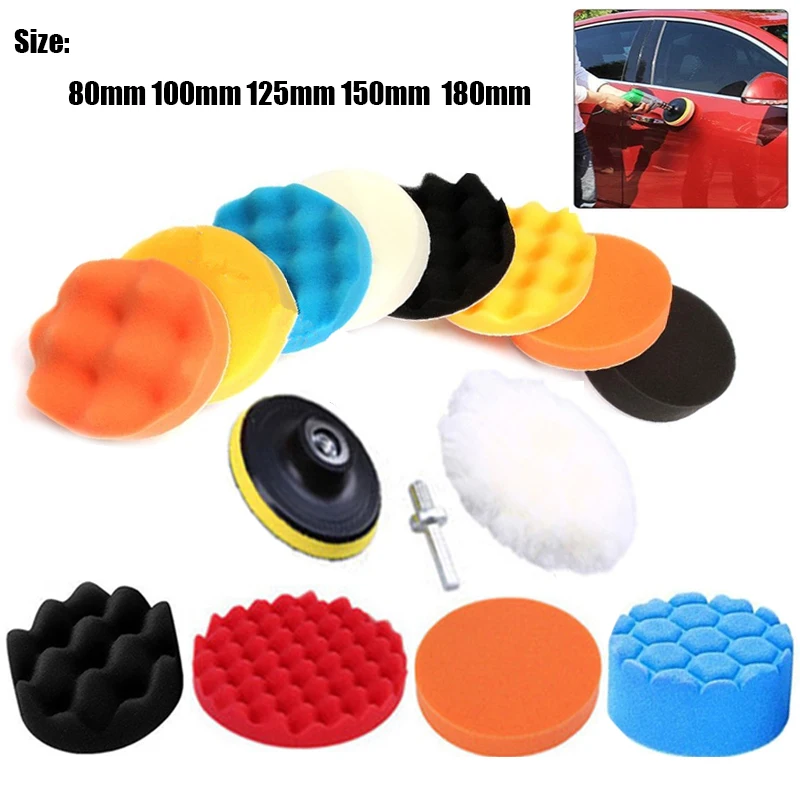 80/100/125/150/180mm Car Polishing Disc Self-Adhesive Buffing Waxing Sponge Wool Wheel Polishing Pad For Car Drill Adapter