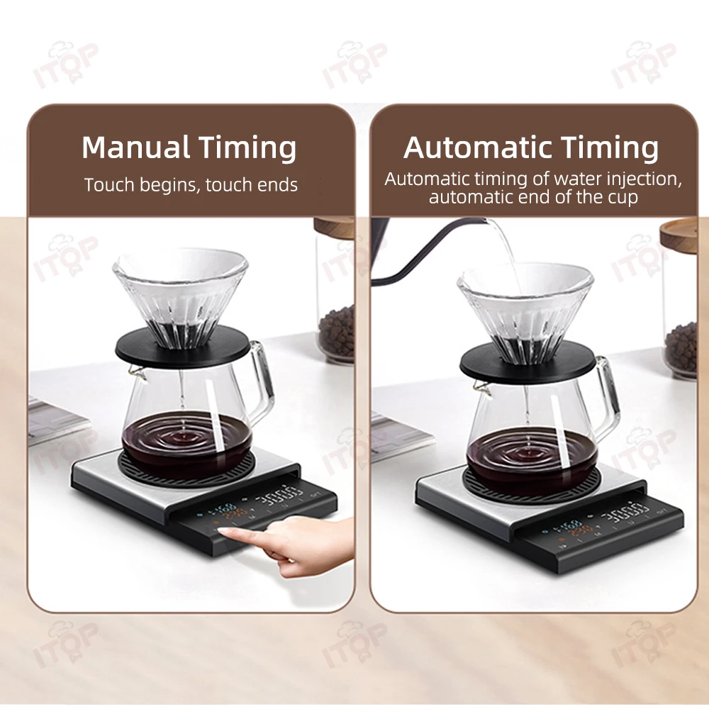 ITOP 2922R Coffee Scale 0.1g/3kg Accurate Weighing Timing Function Gouache Ratio Display Automatic Water Filling Timing