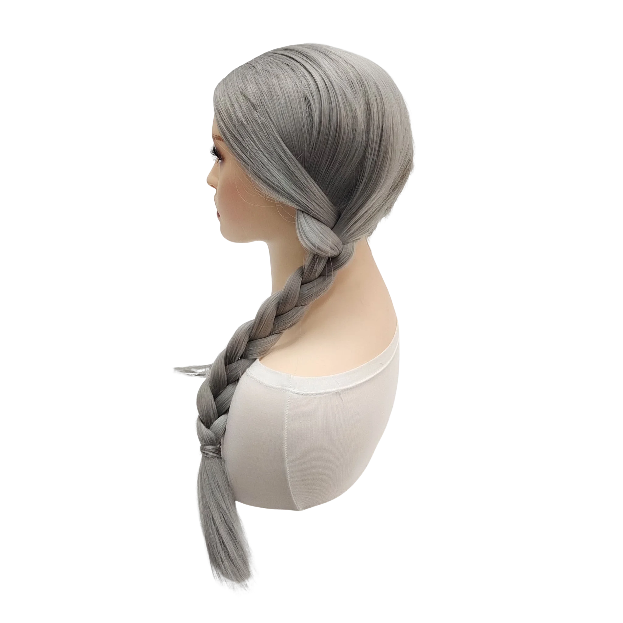 Wig Long Straight Gray Two Braids Anna Little Princess Wigs For Women Human Hair Cosplay Anime Party  One Piece Synthetic wig