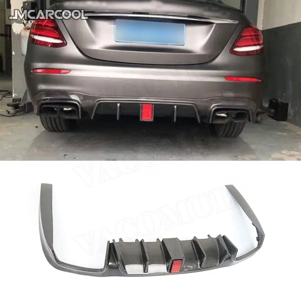 Carbon Fiber Rear Bumper Lip Diffuser Spoiler with Lamp for Benz E Class W213 E63 AMG B Style Fin shark Diffuser 2017 2018 2019