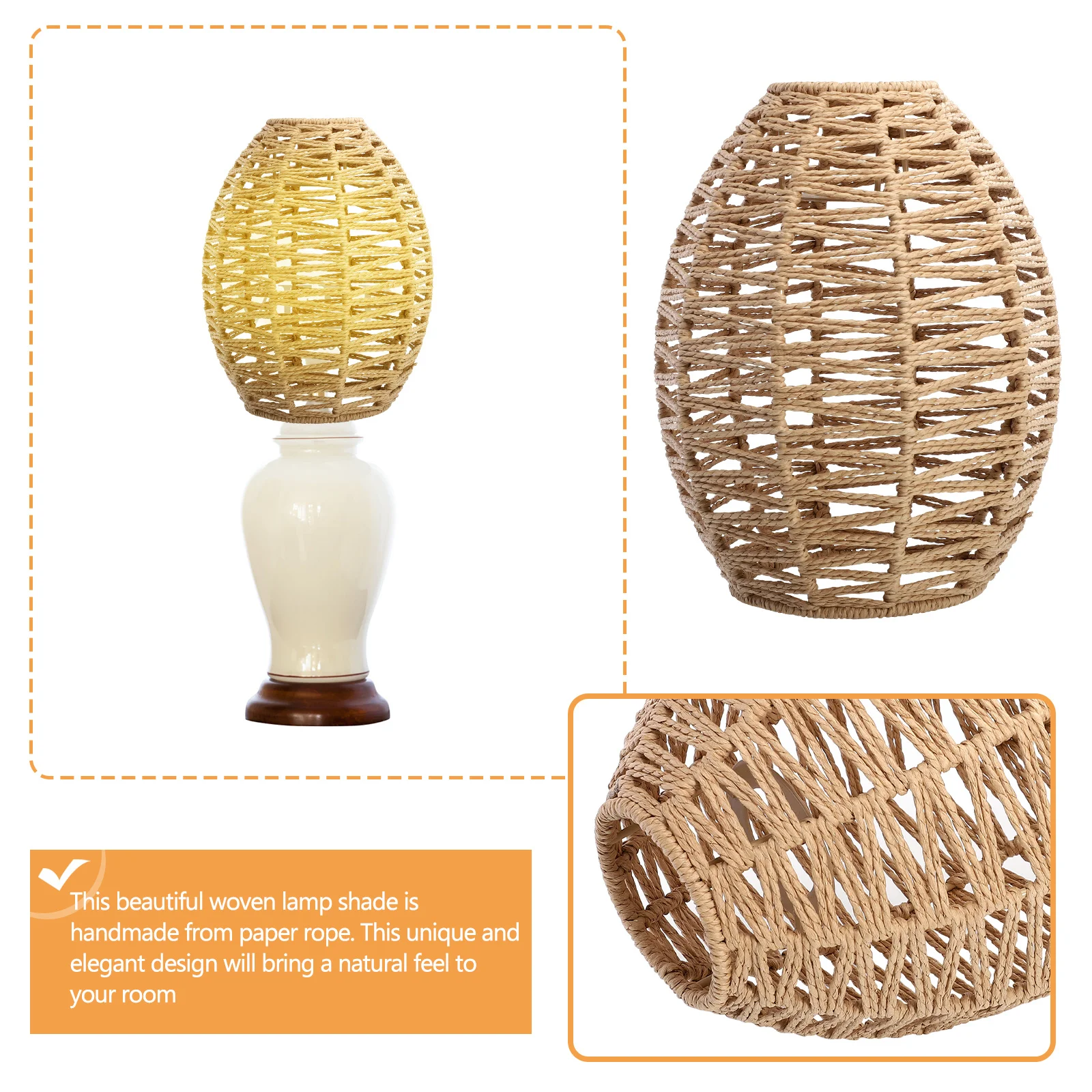 

1pc Hand-Woven Lampshade Imitation Rope Woven Light Shade Pendant Cover For Living Room Bedroom Baby Room Decor Handmade Ceiling