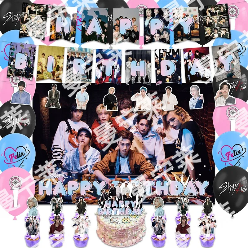 Nuevo Banner Decorativo para Fiesta de Cumpleaños de Straykids, Globo, Fondo de Tela, Inserto para Pastel, Artículos para Fiesta SKZoo