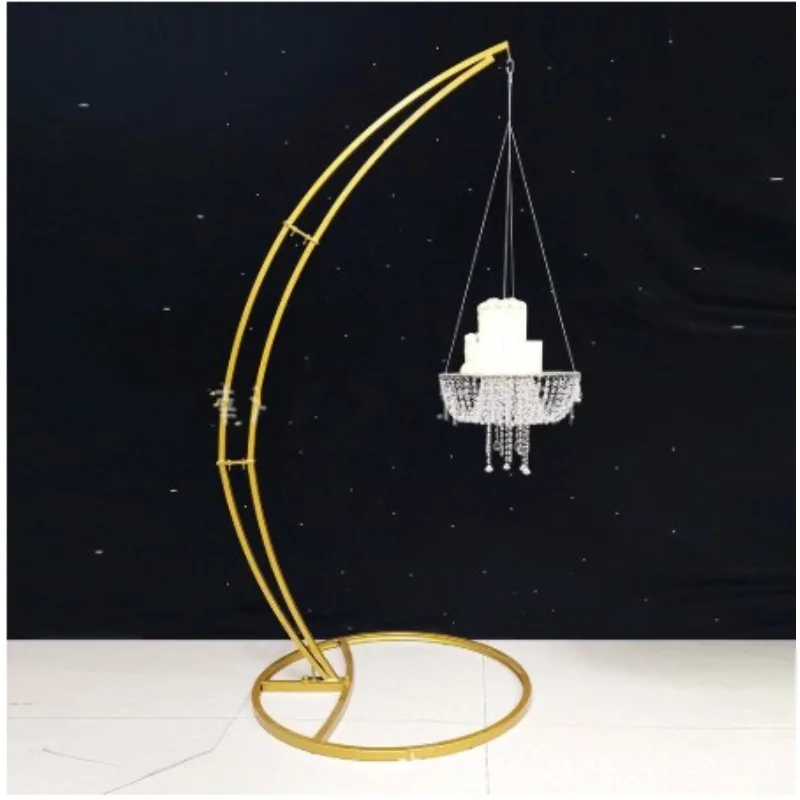 

Suspended Cake Swing Wedding Moon Arch Hanging Flower Holder Crystal Chandeliers Cupcake Stand Birthday Party Dessert Food Decor