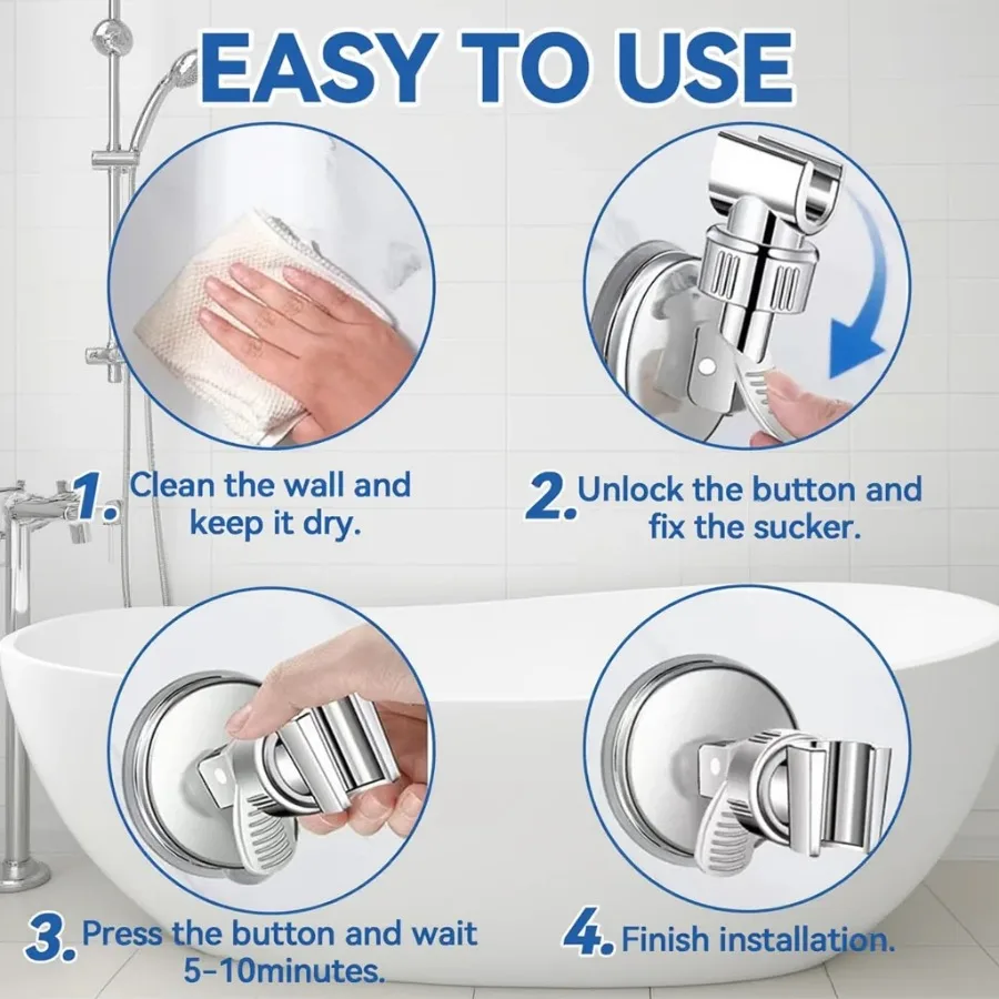 Adjustable Shower Head Holder with Strong Suction Cup, No-Drill Wall Mount Bracket for Bathroom - Image 3
