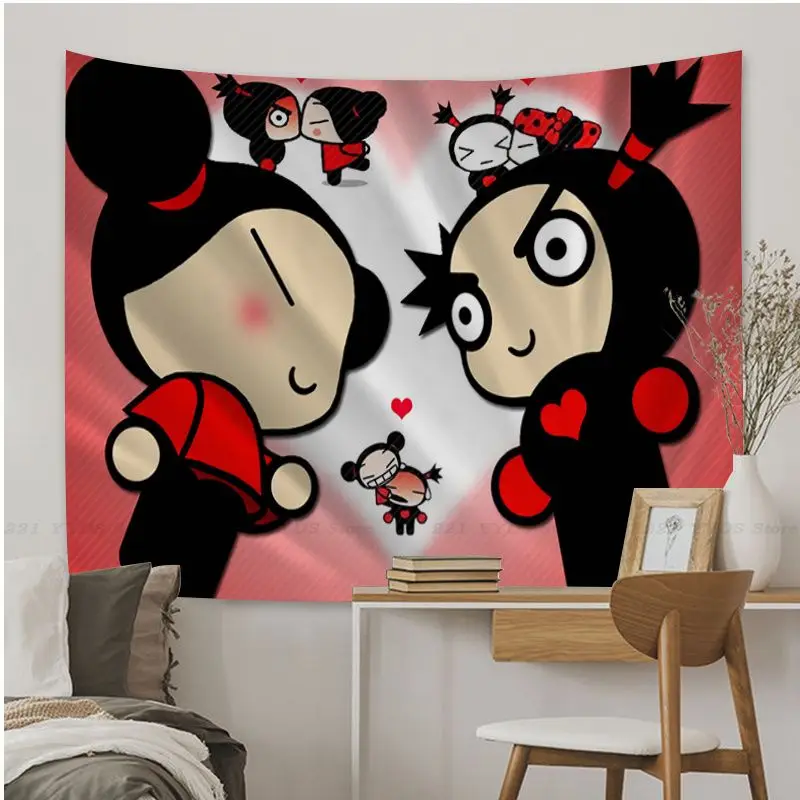 Cute Cartoon Pucca Garu Wall Tapestry Cheap Hippie Wall Hanging Bohemian Wall Tapestries Mandala Home Decor