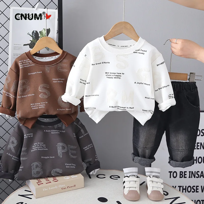 Boys' Long Sleeve Sweatshirt Autumn 2025 New Korean Style Loose Fit Letter Print Base Shirt Stylish Clothing Sets Toddlers