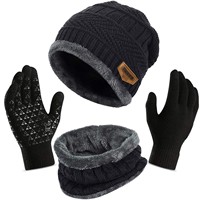 3pcs/set Fashion Knitted Hat Men Women's Winter 2021 Hats With Scarves And Touch Screen Gloves Thick Warm Beanie Hat Men Caps