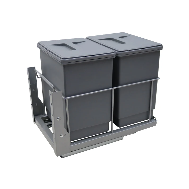Kitchen damping rail pull basket hidden embedded trash can with lid inside cabinet rice surface classification storage box shall