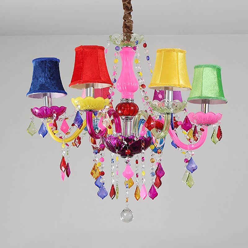 European Children's Room Colorful Chandelier Crystal Droplight for Bedroom Living Room Hotel Creative Glass Art Pendent Lamp