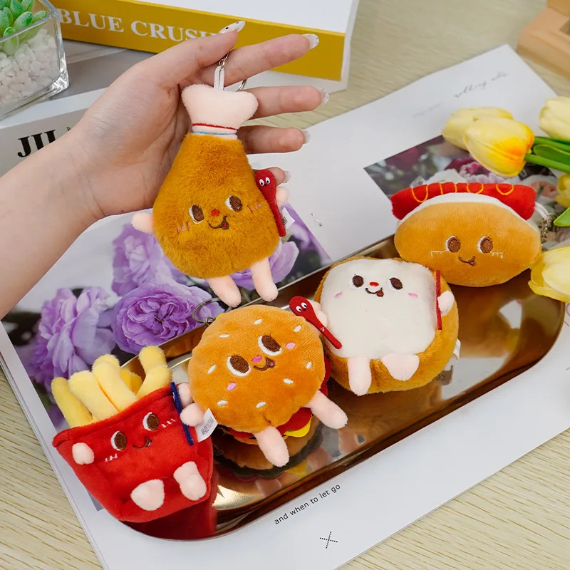 Cute And Creative French Fries Hamburger Figurine Hanging Backpack Couple's Plush Hanging Decoration Car Keychain
