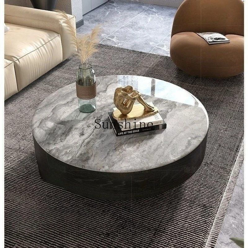 

Italian light luxury round marble solid wood coffee table household small apartment simple coffee table